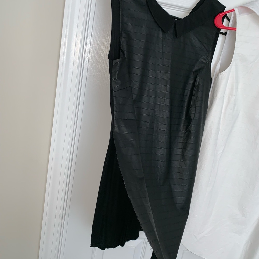 Black & White leather front shirt, w/side slit